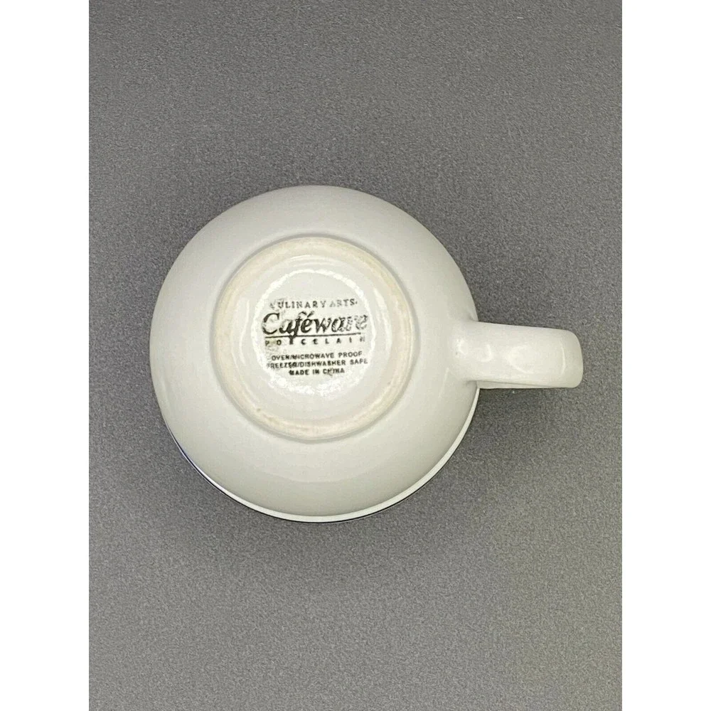 Coffee Mug Culinary Arts Cafeware Porcelain White With Blue Bands #20